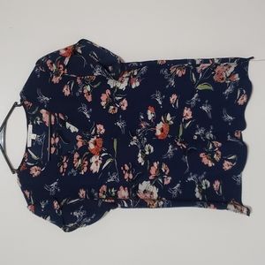 Fun2Fun blue floral blouse with short cap sleeves. Size M